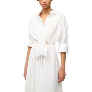 STAUD Women's White Cotton Blend Collared Lisa Front Cutout Shirt Dress Large